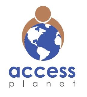 Logo of Access Planet- Showing a person embracing the planet.