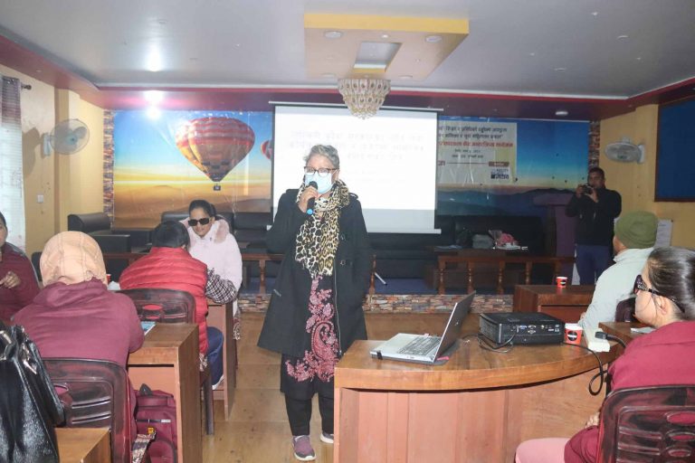 Policies and Programs on Social Development and Disability in Lumbini Province, - Sarada Basyal, Chief, Department of Social Development; Social Development Ministry, Lumbini Province giving a presentation.