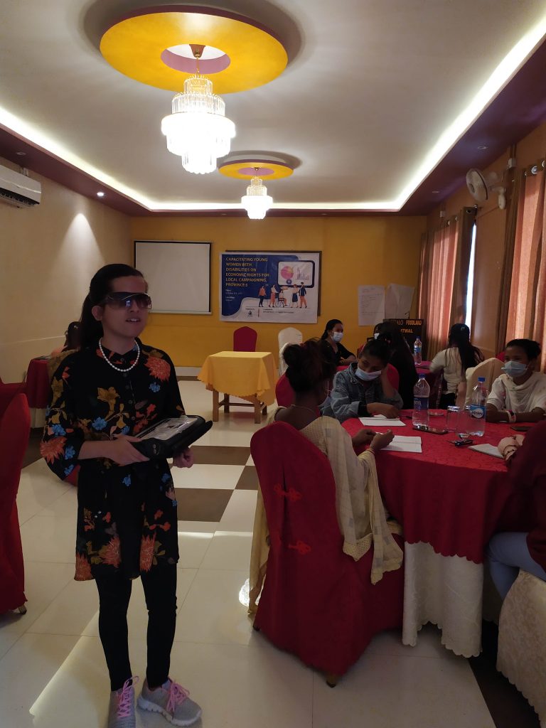 Ms. Laxmi Nepal facilitating the session using braille sense.