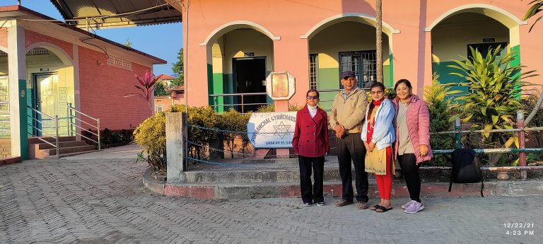 Group photo with principal of Purwanchal Gyan Chakshu School, Dharan