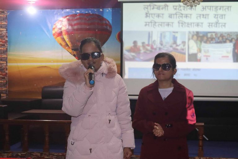 Ms. Laxmi Nepal, and Ms. Srijana Dhakal of Access Planet presenting at Lumbini Province.